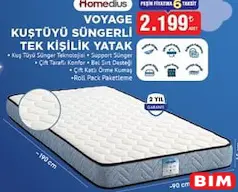 HOMEDİUS VOYAGE KUŞTÜYÜ SÜNGERLİ TEK KİŞİLİK YATAK HOMEDİUS VOYAGE KUŞTÜYÜ SÜNGERLİ TEK KİŞİLİK YATAK